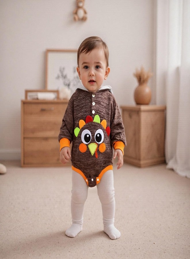 Socutebabe Toddler Baby Thanksgiving Outfit Turkey Long Sleeve Sweatshirt My First Thanksgiving Boy Outfit Fall Hoodie Clothes (ROMPER-Coffee, 0-3 Months) - Image 2