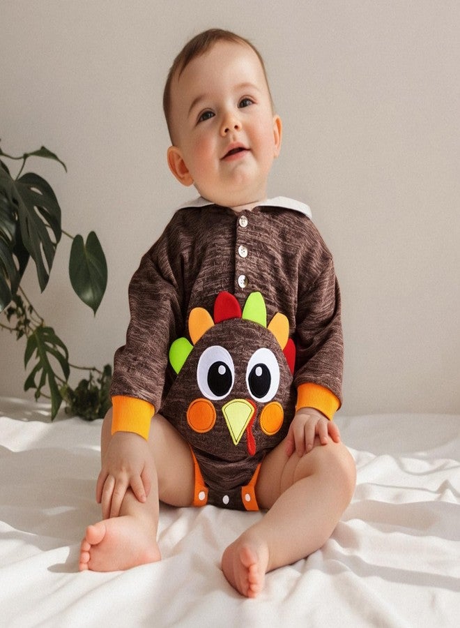 Socutebabe Toddler Baby Thanksgiving Outfit Turkey Long Sleeve Sweatshirt My First Thanksgiving Boy Outfit Fall Hoodie Clothes (ROMPER-Coffee, 0-3 Months) - Image 3