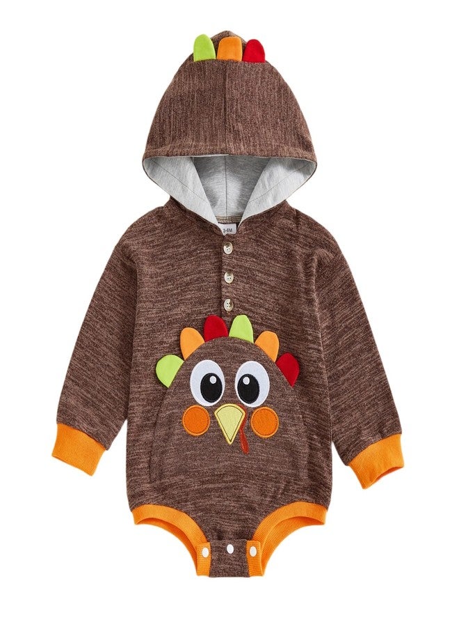 Socutebabe Toddler Baby Thanksgiving Outfit Turkey Long Sleeve Sweatshirt My First Thanksgiving Boy Outfit Fall Hoodie Clothes (ROMPER-Coffee, 0-3 Months) - Image 1