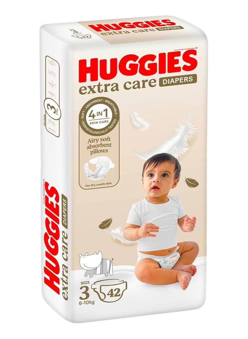 HUGGIES هجيز إكسترا كير، الحجم 3، 4 - 9 كجم، عبوة قيمة، 42 حفاضة