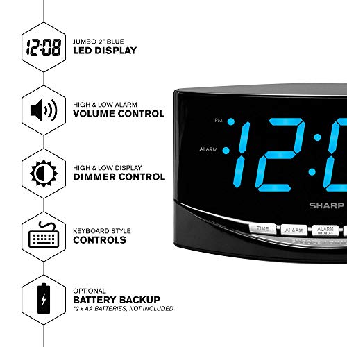 Sharp Easy to See Alarm Clock with Jumbo 2” Numbers - Bright Blue LED Display - Easy Set-up & Simple to Use –See from Across The Room! - High/Low Alarm Volume - Image 3