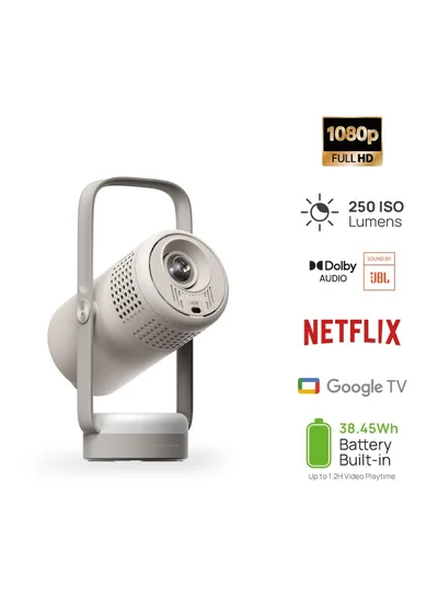 XGIMI Vibe One Mini 1080P Smart Portable Projector | Google TV with Licensed Netflix, Sound by JBL, Built-in Battery, Auto Focus Auto Keystone, HD Projector for Home & Outdoor - Cloud Ash