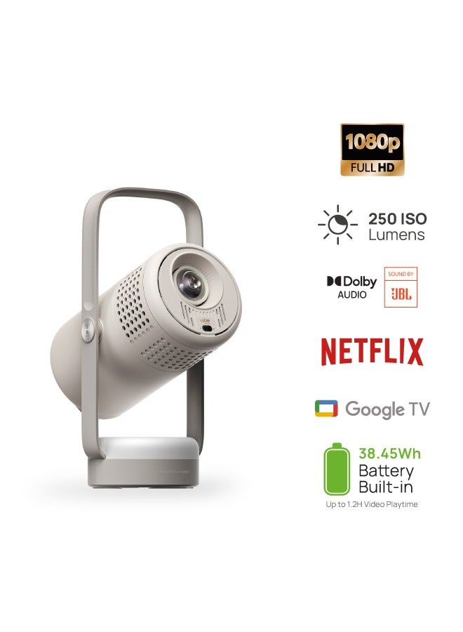 Vibe One Mini 1080P Smart Portable Projector | Google TV with Licensed Netflix, Sound by JBL, Built-in Battery, Auto Focus Auto Keystone, HD Projector for Home & Outdoor - Cloud Ash image 2