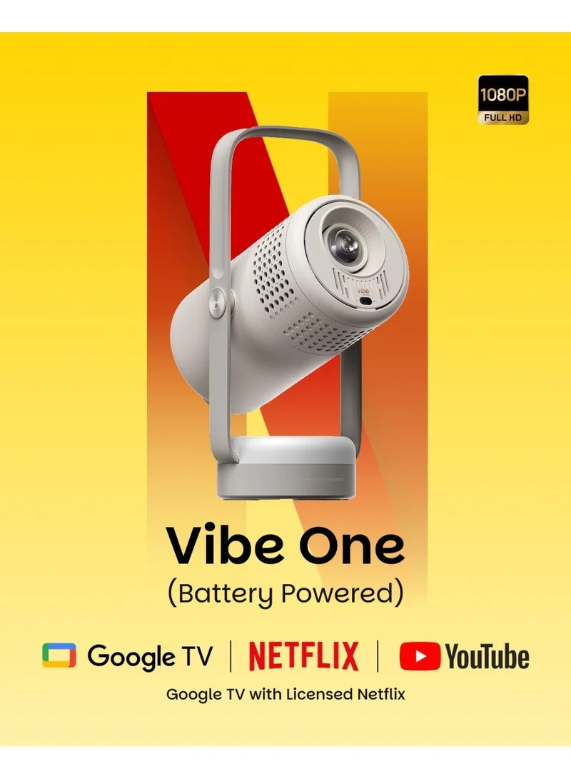 Xgimi Vibe One Mini 1080P Smart Portable Projector | Google TV with Licensed Netflix, Sound by JBL, Built-in Battery, Auto Focus Auto Keystone, HD Projector for Home & Outdoor - Cloud Ash