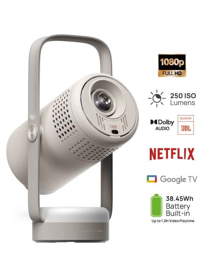 XGIMI Vibe One Mini 1080P Smart Portable Projector | Google TV with Licensed Netflix, Sound by JBL, Built-in Battery, Auto Focus Auto Keystone, HD Projector for Home & Outdoor - Cloud Ash - Image 1