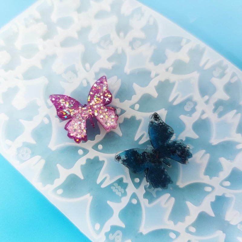 Set of 2 Butterfly Silicone Molds for Resin Featuring 24 Cavity Casting molds with Holes Ideal for Creating Resin Keychains and Crafting Jewelry Decorations
