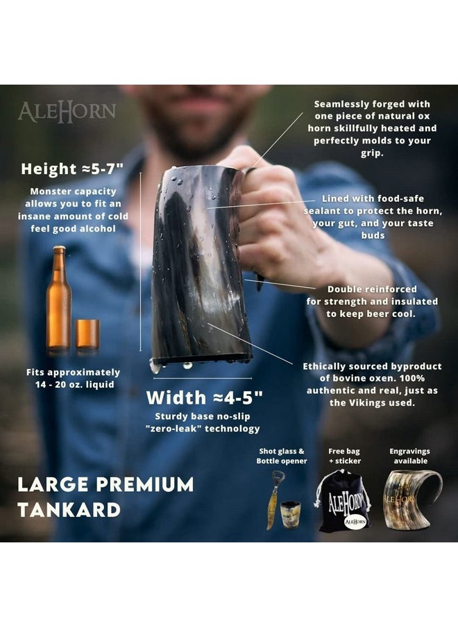 AleHorn - AleHorn Viking Horn Mug, Shot Glass and Bottle Opener Bundle | Viking Drinking Horn Set | Viking Horn Cup, Viking Mug Gift Ideas For Him - Viking Drinking Horn Mug Set for Beer, Ale or Mead - 16 oz - Image 1