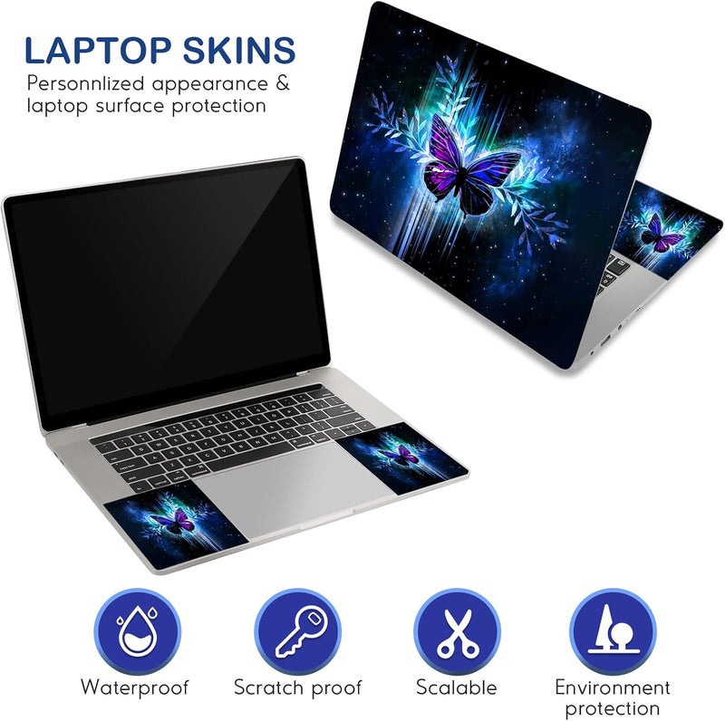 DINKY Laptop Skin Sticker Decal, 12" 13" 13.3" 14" 15" 15.4" 15.7 inch Laptop Universal Reusable Vinyl Skin Stickers Cover Art Decal Notebook PC Personalized Protector-Blue Butterfly - Image 3