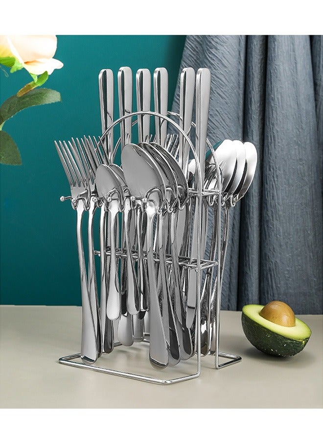 Stainless Steel Tableware, Hotel Knives And Forks, Soup Spoons, Dessert Spoons, Household Western Tableware Set, 24pcs Silver - Image 1