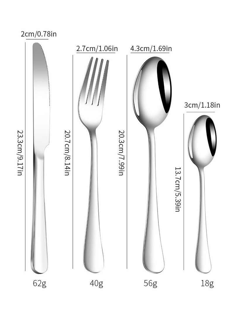 Stainless Steel Tableware, Hotel Knives And Forks, Soup Spoons, Dessert Spoons, Household Western Tableware Set, 24pcs Silver - Image 2