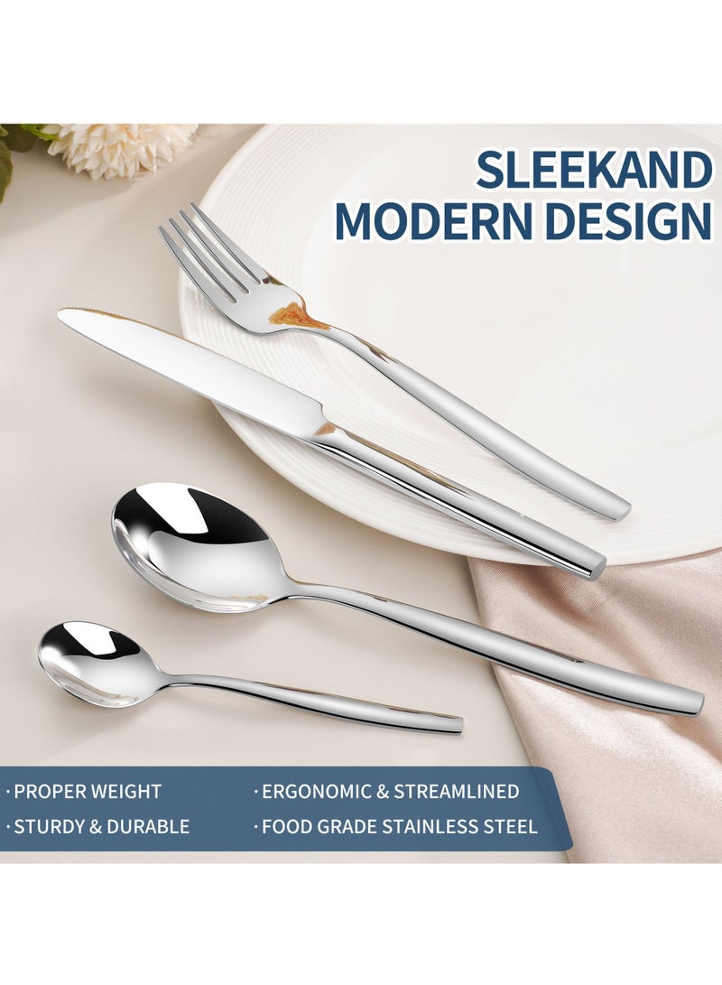 Stainless Steel Tableware, Hotel Knives And Forks, Soup Spoons, Dessert Spoons, Household Western Tableware Set, 24pcs Silver - Image 3