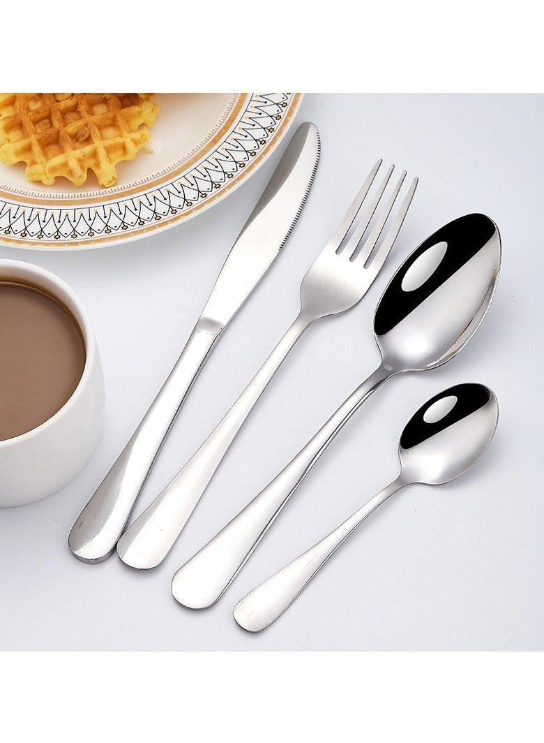 Stainless Steel Tableware, Hotel Knives And Forks, Soup Spoons, Dessert Spoons, Household Western Tableware Set, 24pcs Silver - Image 4
