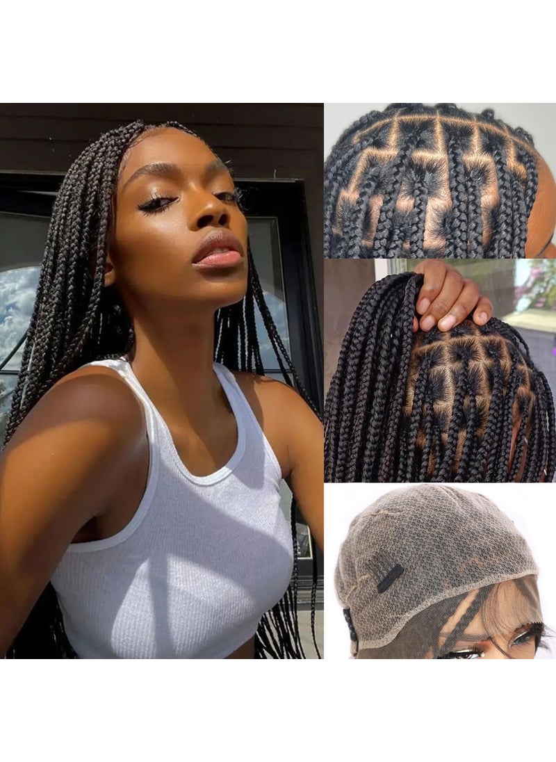 Fancy Hair Fancy Hair 32 Braided Wig Square Knotless Box Braided Wigs for Black Women Full Double Lace Glueless Braids Wig with Baby Hair Synthetic Black Braided Wig for African American WomenUpdated Version 