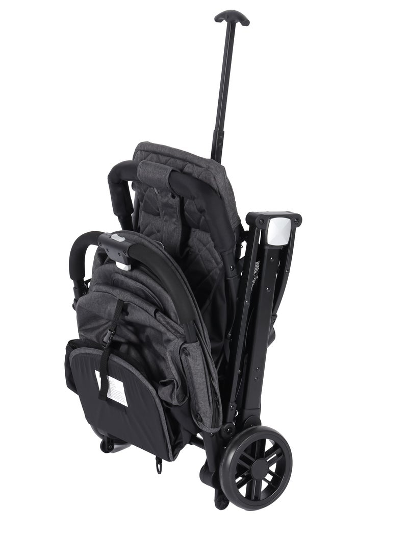 BABY PLUS Premium Comfort Baby Stroller - Lightweight, Foldable, Adjustable Seat, Retractable 3 Tier Canopy & Peek-A-Boo window, Ultimate Ease Baby Carriage for Infants & Toddlers, 0-4 Years (GREY) - Image 3