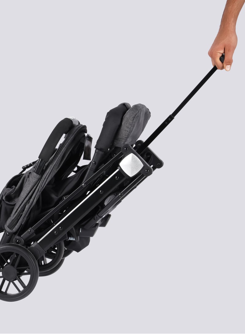 BABY PLUS Premium Comfort Baby Stroller - Lightweight, Foldable, Adjustable Seat, Retractable 3 Tier Canopy & Peek-A-Boo window, Ultimate Ease Baby Carriage for Infants & Toddlers, 0-4 Years (GREY) - Image 4