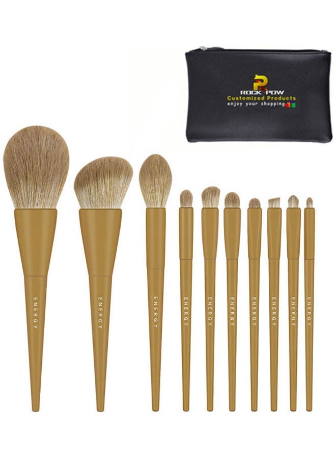 Captaintech 10 Pcs Kabuki Makeup Brush Set Brown - Image 1