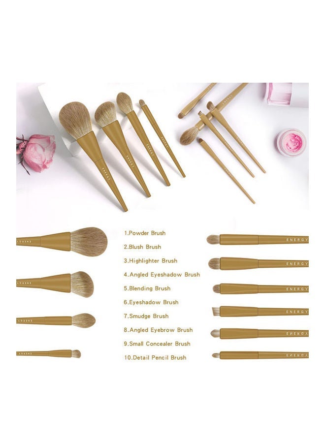 Captaintech 10 Pcs Kabuki Makeup Brush Set Brown - Image 3