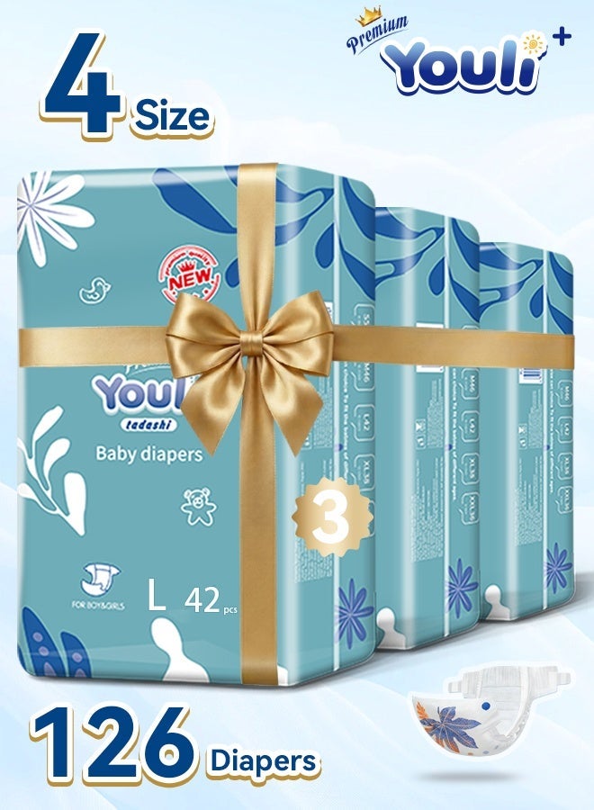 Youli Baby Diapers,Taped Diapers Size 4, 9-14 Kg, 360° Leak-Free Fit For Up To 100% Leakage Protection, Comfort Taped Mega Pack 126 Diapers