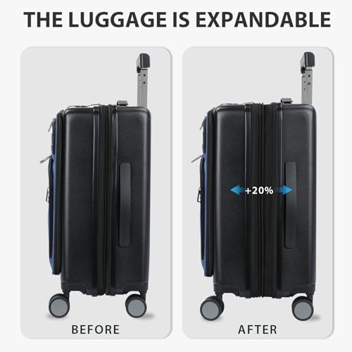 KROSER Hardside Expandable Carry On Luggage 22x14x9 Airline Approved With Front Business Pockets, 20 Inch Suitcases with Wheels, Carry on Suitcase with TSA Lock & USB Port, Black-Haze Blue - Image 5