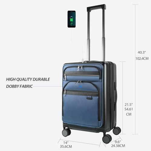 KROSER Hardside Expandable Carry On Luggage 22x14x9 Airline Approved With Front Business Pockets, 20 Inch Suitcases with Wheels, Carry on Suitcase with TSA Lock & USB Port, Black-Haze Blue - Image 2