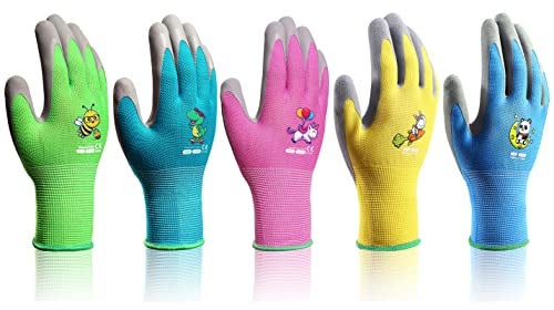 KDK 5 Pairs Kids Gardening Gloves Yard Work Gloves Children Soft Safety Rubber Coated Glove for Toddlers Youth Girls Boys Children (3-5yr S) - Image 5