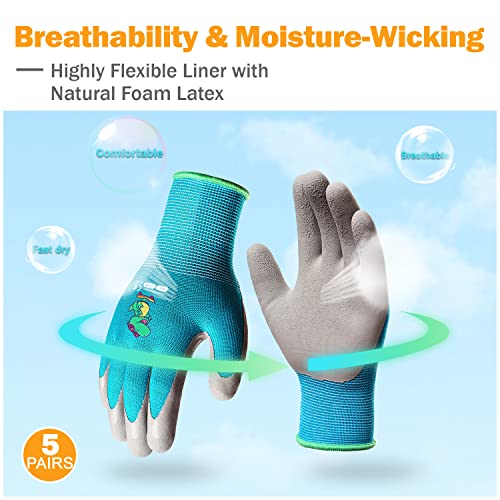 KDK 5 Pairs Kids Gardening Gloves Yard Work Gloves Children Soft Safety Rubber Coated Glove for Toddlers Youth Girls Boys Children (3-5yr S) - Image 3