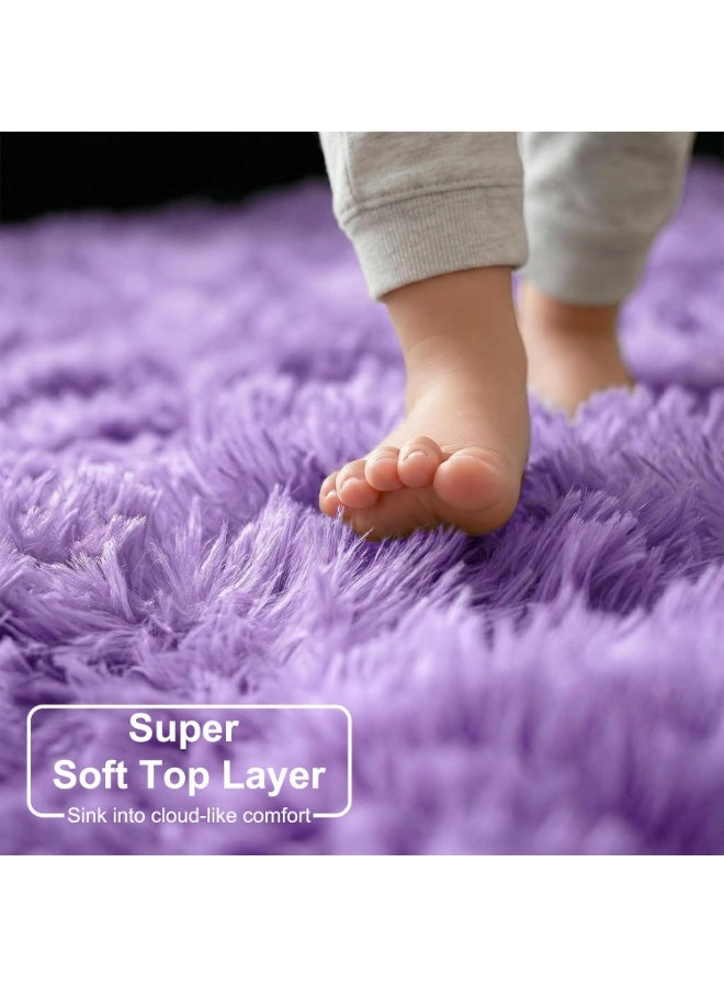 Purple Round Fluffy Shaggy Area Rug 4'x4' for Bedroom, Kids Room, Nursery, Dorm - Image 4