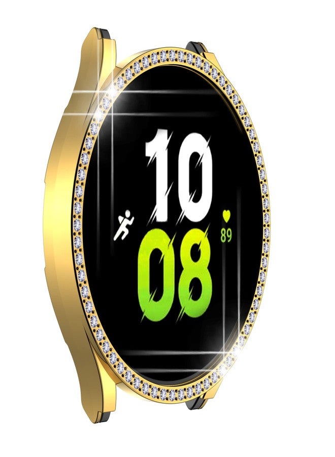 Yrzper Compatible for Samsung Galaxy Watch 5 40mm (2022) Diamond PC Plating Bumper Case Bling Crystal Diamonds Shiny Glitter Frame Hard Protective Cover (Gold) - Image 2