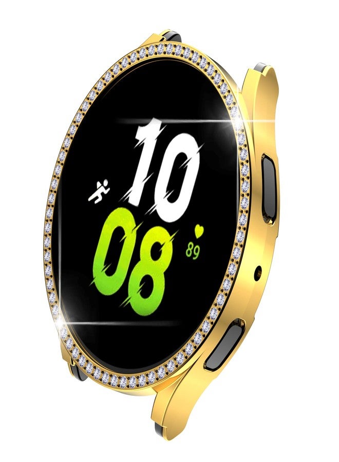 Yrzper Compatible for Samsung Galaxy Watch 5 40mm (2022) Diamond PC Plating Bumper Case Bling Crystal Diamonds Shiny Glitter Frame Hard Protective Cover (Gold) - Image 3