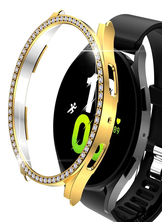 Yrzper Compatible for Samsung Galaxy Watch 5 40mm (2022) Diamond PC Plating Bumper Case Bling Crystal Diamonds Shiny Glitter Frame Hard Protective Cover (Gold) - Image 1