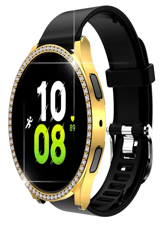 Yrzper Compatible for Samsung Galaxy Watch 5 40mm (2022) Diamond PC Plating Bumper Case Bling Crystal Diamonds Shiny Glitter Frame Hard Protective Cover (Gold) - Image 5