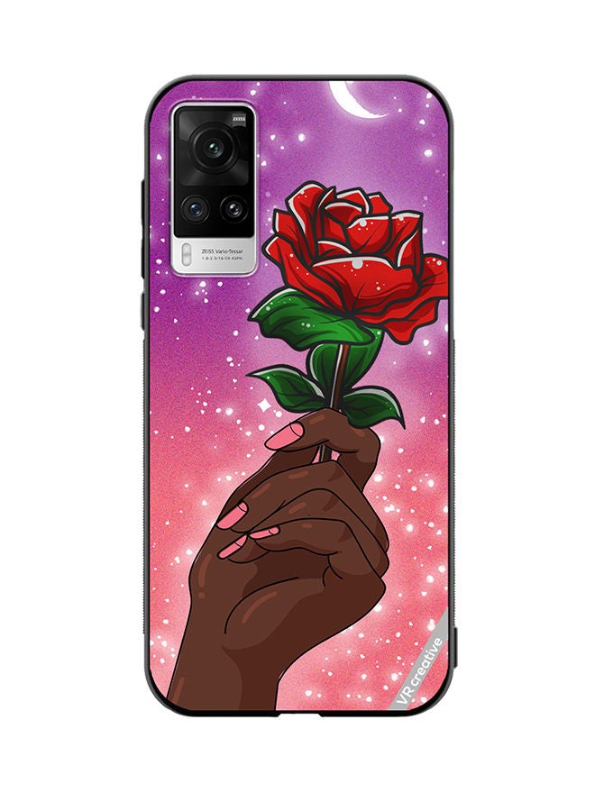 VR CREATIVE Protective Case Cover For Vivo X60 Pro Rose Presenter Black Hand Design Multicolour - Image 1