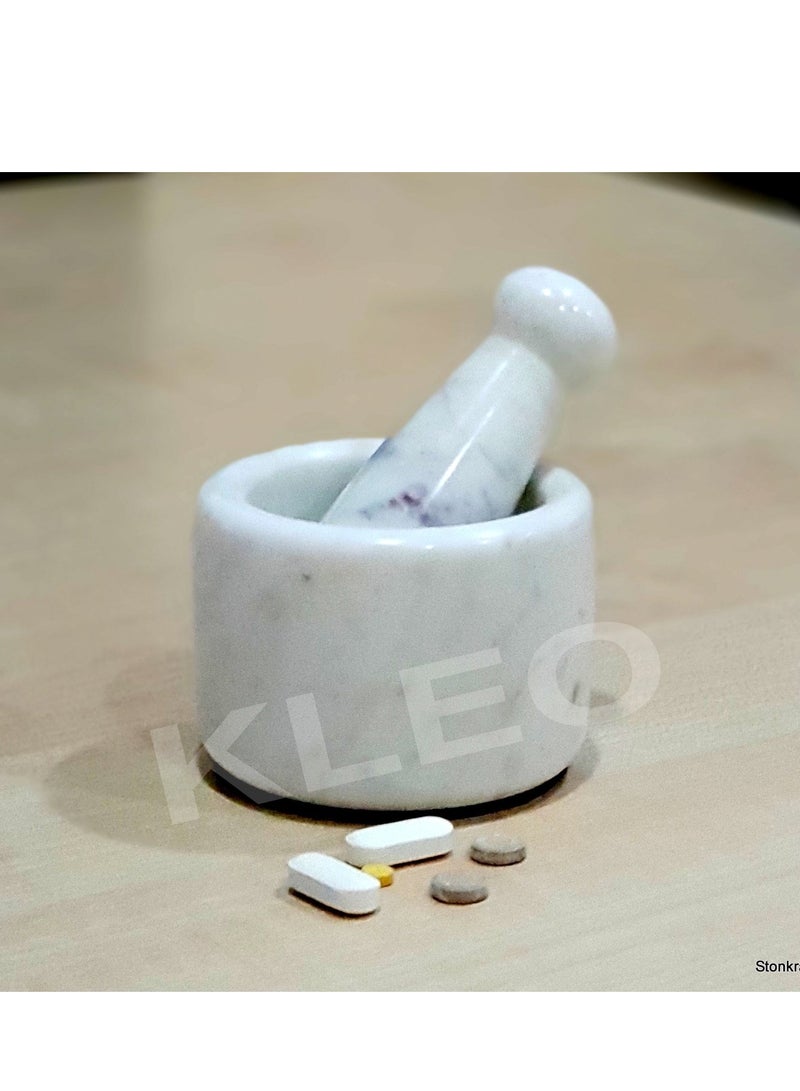 KLEO 2.75" Diameter White Marble Stone Mortar and Pestle Set - SMALL SIZE - Image 2