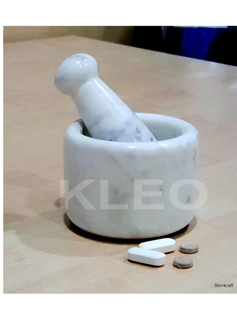 KLEO 2.75" Diameter White Marble Stone Mortar and Pestle Set - SMALL SIZE - Image 3