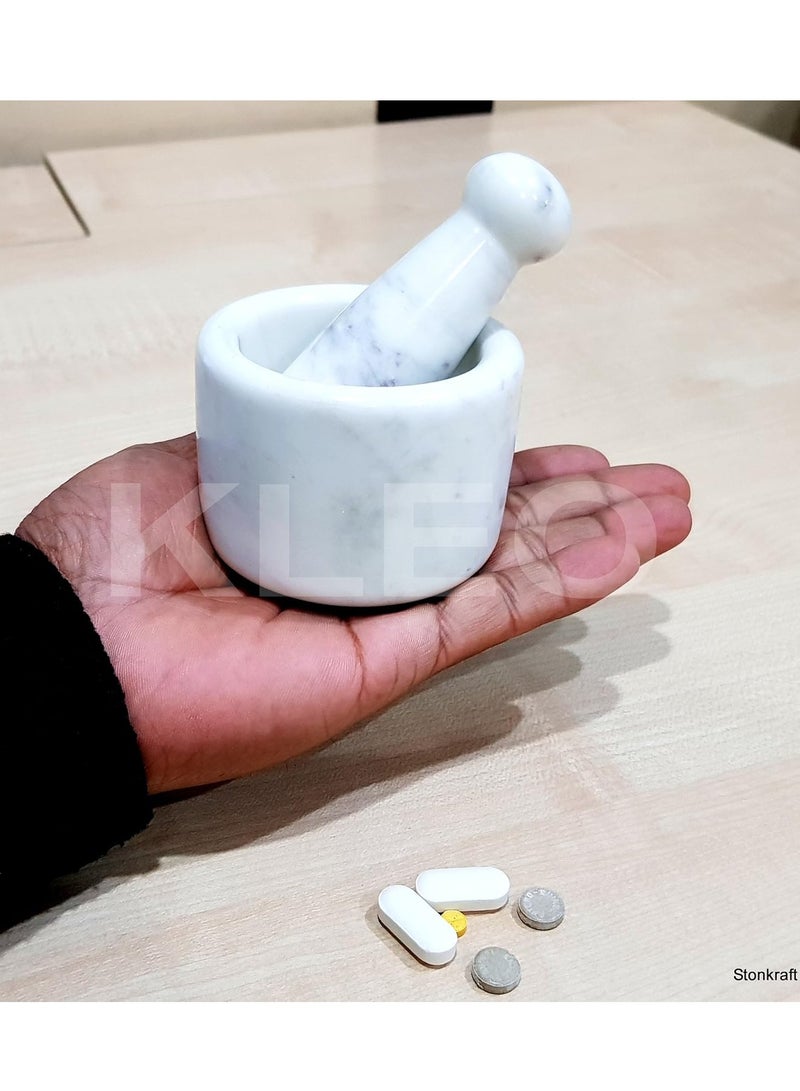 KLEO 2.75" Diameter White Marble Stone Mortar and Pestle Set - SMALL SIZE - Image 4