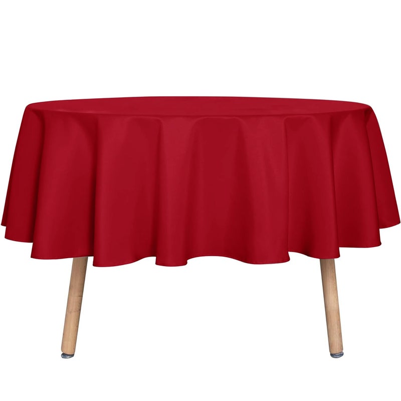 sancua Round Tablecloth  60 Inch  Water Resistant Spill Proof Washable Polyester Table Cloth Decorative Fabric Table Cover for Dining Tables and Buffet Parties Christmas Red