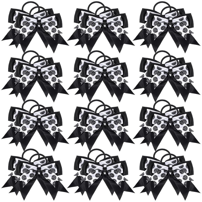 MTLEE Volleyball Hair Ties  24 Pcs Hair Bow Accessories with Elastic Rope  Creative Gift for Girls Women Volleyball Players Cheerleaders Sports Fans  6 Inch Stretchy Hair Band  Black and White
