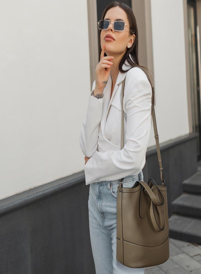 Iswee Picotin Bucket Handbag Shoulder Bags Leather Purses for Women Bag Cross Body Tote Ladies Hobo (Elephant Gray) - Image 3