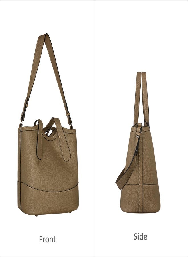 Iswee Picotin Bucket Handbag Shoulder Bags Leather Purses for Women Bag Cross Body Tote Ladies Hobo (Elephant Gray) - Image 5