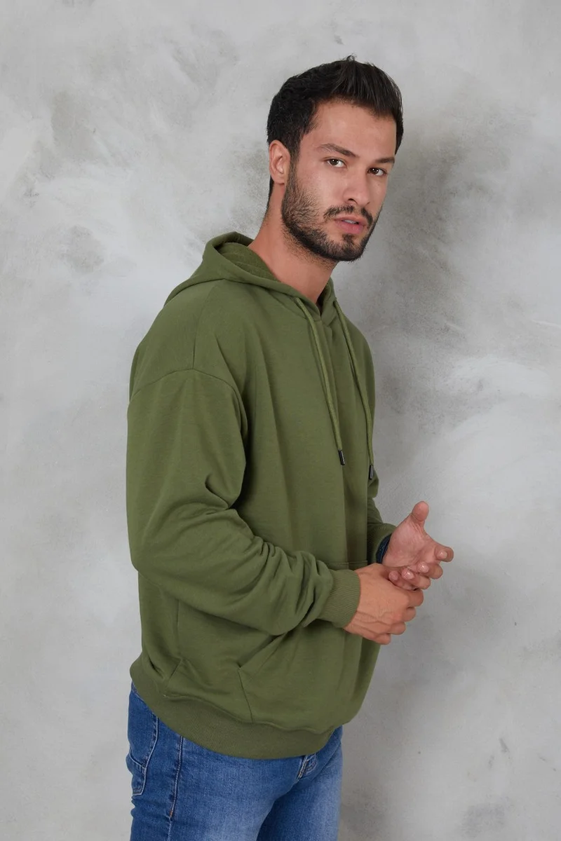 Twenty3 Men's Oversize Hooded Kangaroo Pocket Ribbed Long Sleeve Basic Sweatshirt