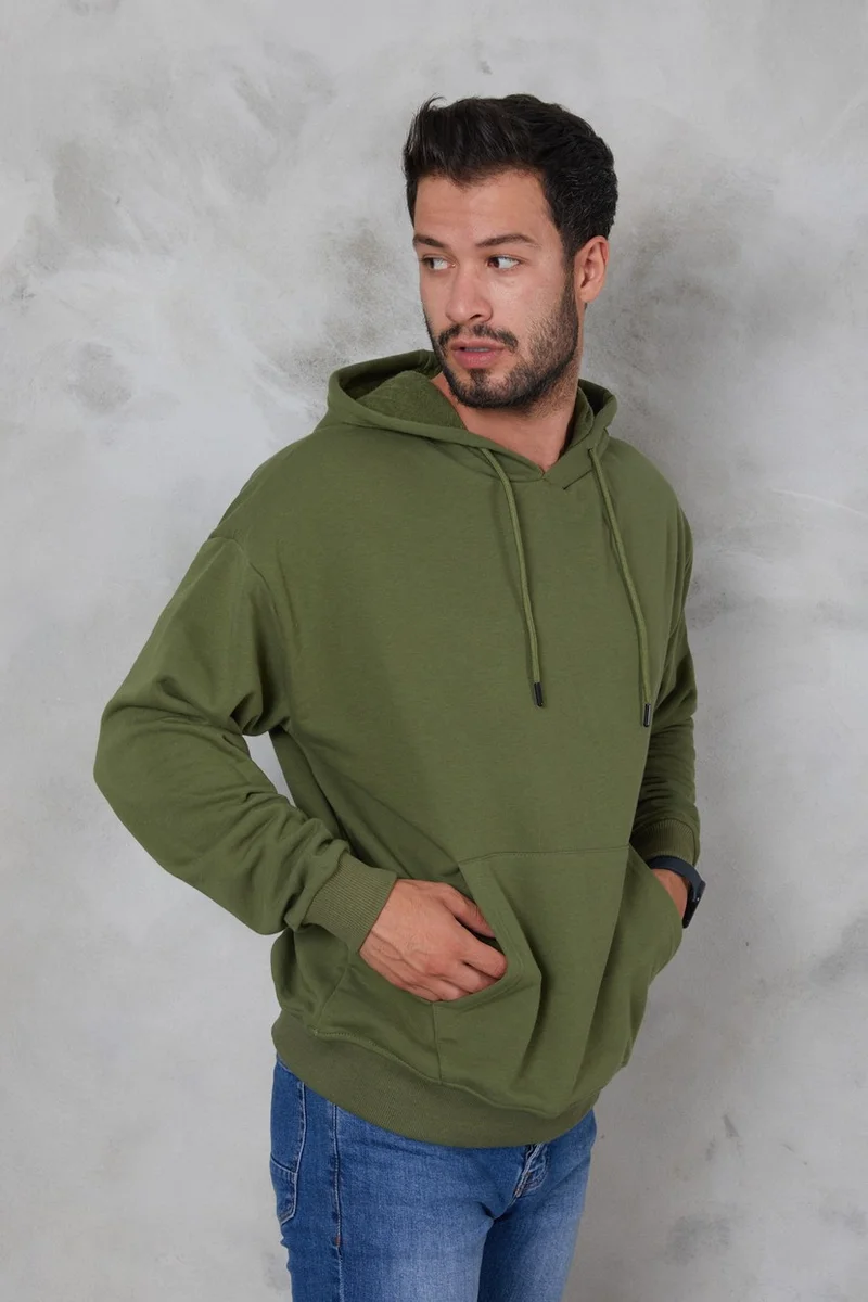 Twenty3 Men's Oversize Hooded Kangaroo Pocket Ribbed Long Sleeve Basic Sweatshirt