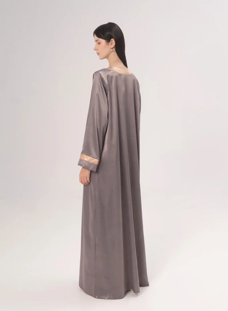 Hadiyath Al Madinah Dark Ash Satin Open Abaya - HM