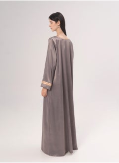 Hadiyath Al Madinah Dark Ash Satin Open Abaya - HM  - Image 3