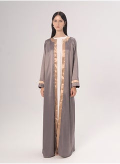 Hadiyath Al Madinah Dark Ash Satin Open Abaya - HM  - Image 1