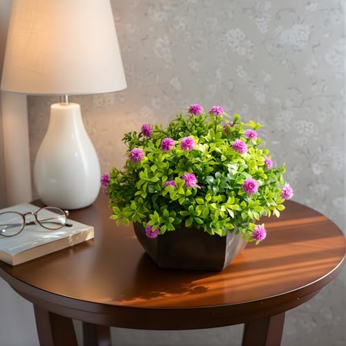 fancymart Artificial Flower Leaves in Wood Hexagon Pot - Purple - 14cm Height - Home & Office Decor Elegant Potted Plant for Tabletop Enhancement - Image 5