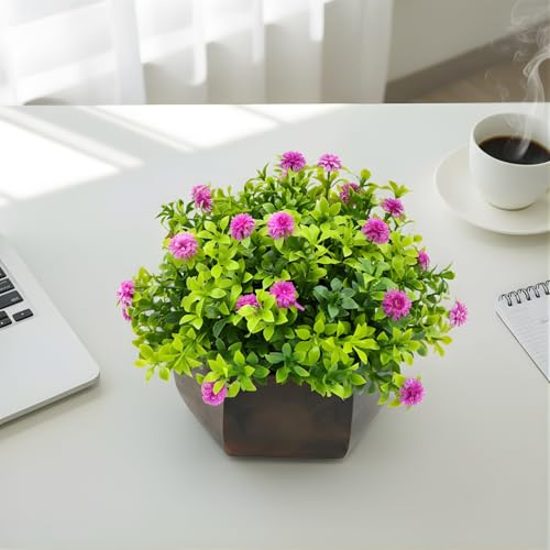 fancymart Artificial Flower Leaves in Wood Hexagon Pot - Purple - 14cm Height - Home & Office Decor Elegant Potted Plant for Tabletop Enhancement - Image 3