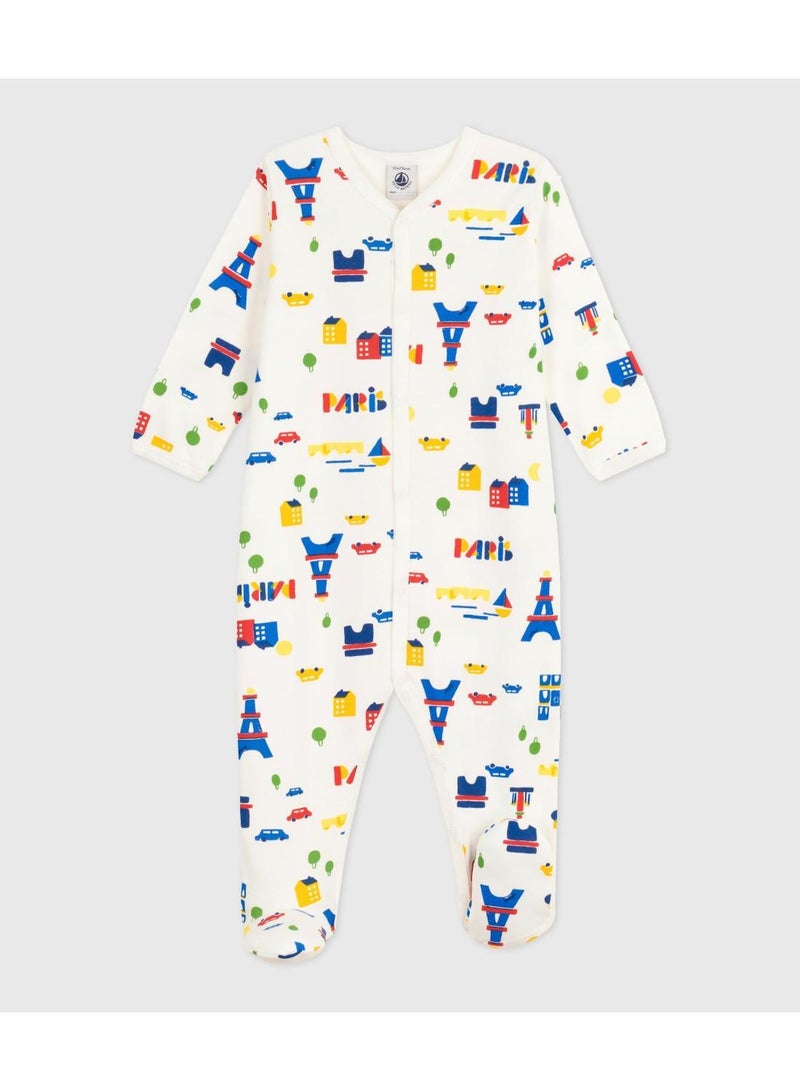 Petit Bateau Babies' brushed fleece Paris-print pyjamas with a collar - Image 1