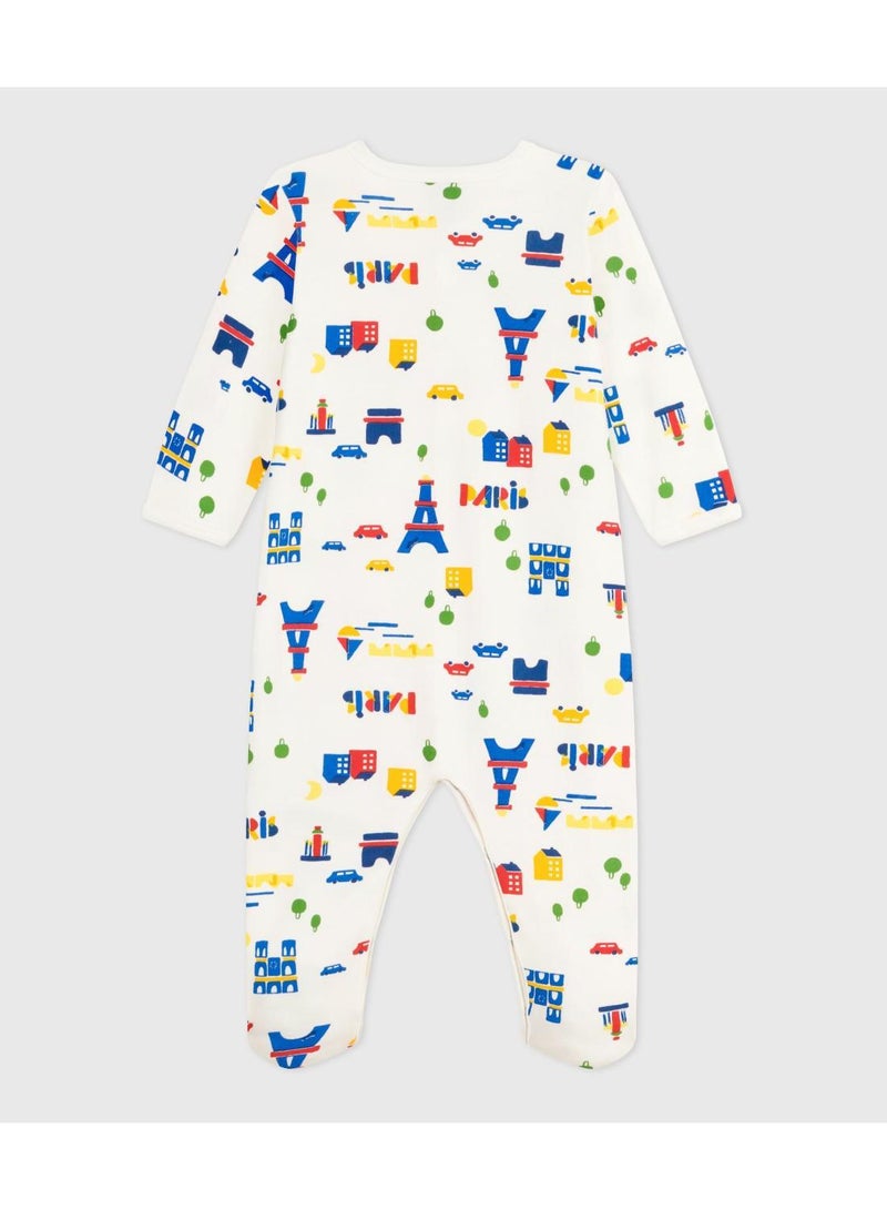 Petit Bateau Babies' brushed fleece Paris-print pyjamas with a collar - Image 2