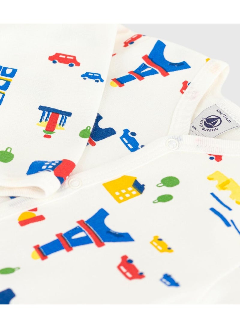 Petit Bateau Babies' brushed fleece Paris-print pyjamas with a collar - Image 3
