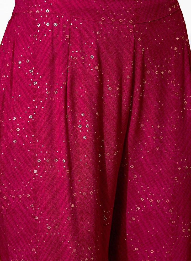 ISHIN Women's Pink Rayon Printed Tunic Full Length Palazzo Straight Fit Kurta Set  - Image 3